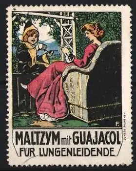 Reklamemarke Maltzym mit Guajacol, Münchner Kindl verabreicht Gujacol