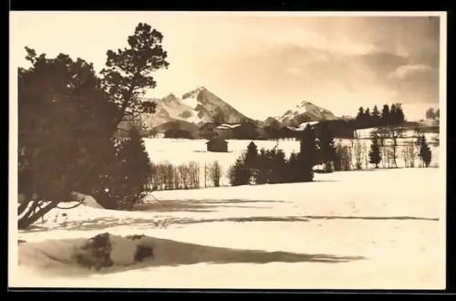 AK Wimpasing / Vachendorf, Winterlandschaft mit Bergen und Hütten