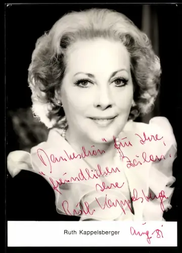 AK Schauspielerin Ruth Kappelsberger im Portrait, Autograph