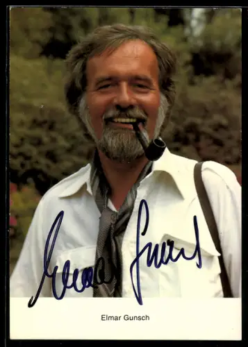 AK Schauspieler Elmar Gunsch mit Pfeife, Autograph