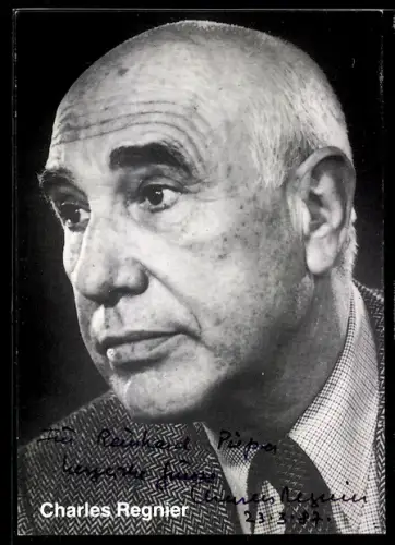 AK Schauspieler Charles Regnier im Halbprofil, Autograph