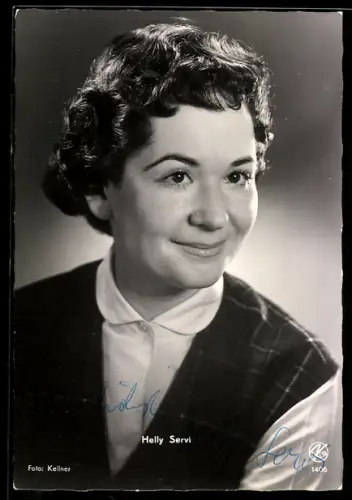 AK Schauspielerin Helly Servi mit karierter Weste, Autograph