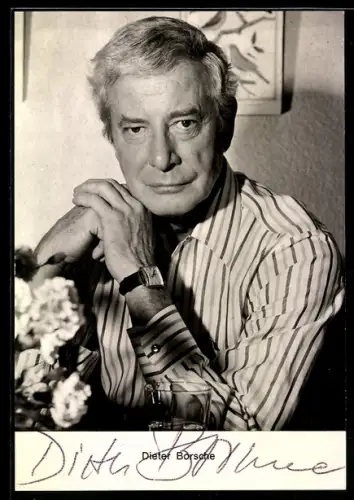 AK Schauspieler Dieter Borsche mit gestreiftem Hemd, Autograph