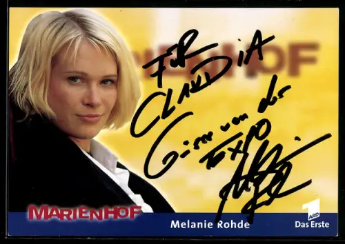 AK Schauspielerin Melanie Rohde im Halbprofil, Autograph