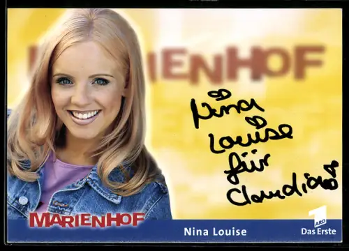 AK Schauspielerin Nina Louise mit Jeansjacke, Autograph
