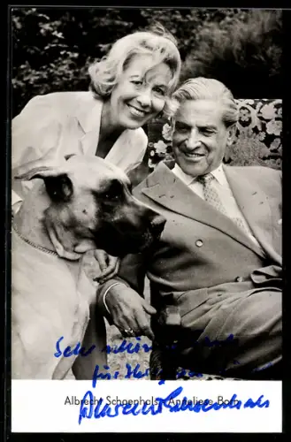 AK Schauspieler Albrecht Schoenhals und Anneliese Both mit Hund, Autograph