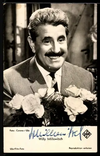 AK Schauspieler Willy Millowitsch im Porträt, Autograph