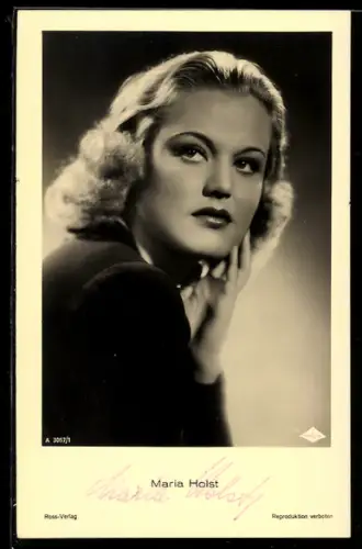 AK Schauspielerin Maria Holst nachdenklich die Hand am Kopf liegend, Autograph