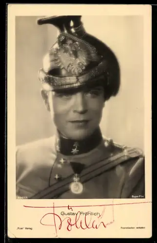 AK Schauspieler Gustav Fröhlich in K. u. k. Uniform mit Tschapka und Orden, Autograph