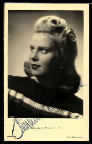 AK Schauspielerin Kristina Söderbaum mit Blick zur Seite, Autograph