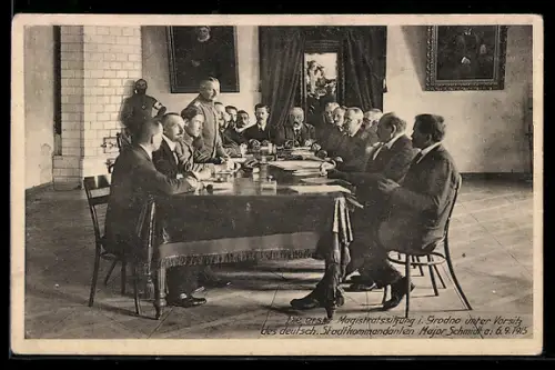 AK Grodno, Magristratsversammlung unter Vorsitz d. deutschen Stadtkomm. Major Schmidt