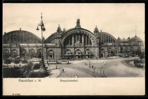 AK Frankfurt a. M., Hauptbahnhof mit Strassenbahn