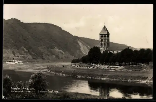 AK Niederlahnstein, Johanniskirche mit Lahnmündung