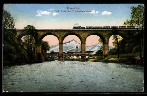 AK Traunstein, Blick durch den Eisenbahn-Viadukt