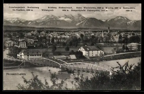 AK Rosenheim, Totalansicht mit Bergen, Kirchen