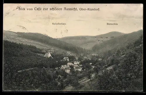 AK Ober-Kipsdorf, Blick vom Cafe zur schönen Aussicht mit Schellerhau und Bärenfels