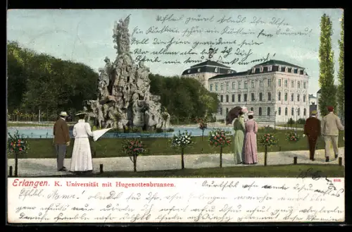 AK Erlangen, K. Universität mit Hugenottenbrunnen