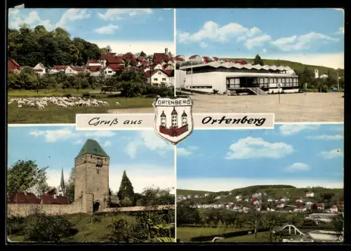 AK Ortenberg im Niddertal, Verschiedene Ortspartien, Schafherde und Turm
