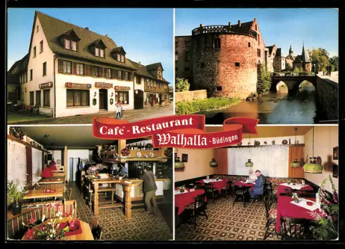 AK Büdingen, Innen- und Aussenansicht vom Café-Restaurant Walhalla