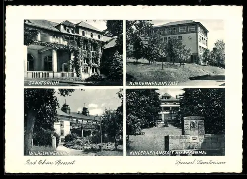AK Bad Orb, Spessart-Sanatorium, Kinderheilanstalt, Wilhelminenhaus, Ehrenmal