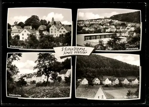 AK Nauborn /Wetzlar, Teilansicht mit Kirche, Panorama und Wohnhäuser
