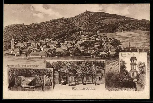 AK Eibau-Walddorf, Gasthaus Kottmarbaude, Aussichtsturm