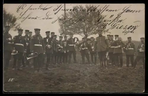 Foto-AK Gonsenheim, Militärkapelle mit Instrumenten 1910