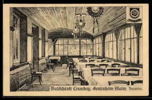 Künstler-AK Mainz-Gonsenheim, Waldgasthaus Lenneberg, Veranda