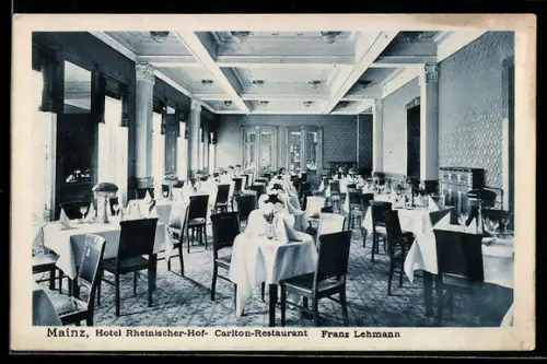 AK Mainz, Hotel Rheinischer-Hof, Carlton-Restaurant, Innenansicht