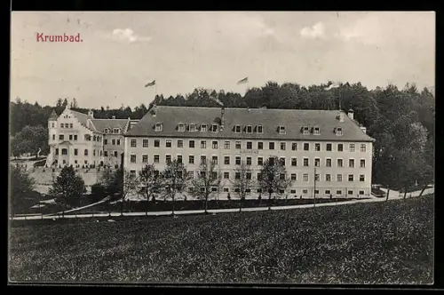 AK Krumbad, Ortspartie mit Hotel und Restaurant