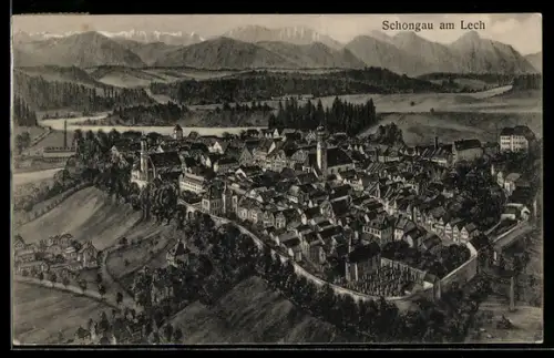 Künstler-AK Schongau am Lech, Ortsansicht
