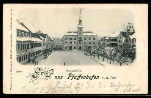 AK Pfaffenhofen a. d. Ilm, Hauptplatz mit Gasthof zur Post und Rathaus
