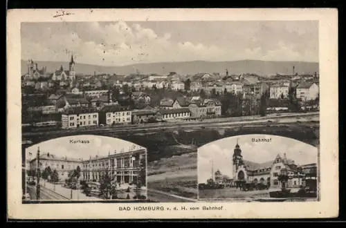 AK Bad Homburg v. d. H., Kurhaus, Teilansicht vom Bahnhof aus