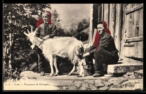 AK Paysanne de Champéry, Schweizerinnen melken Ziege