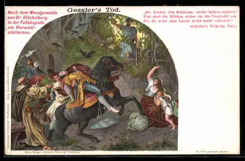 AK Gesslers Tod, Nach dem Wandgemälde in der Tellskapelle, Wilhelm Tell