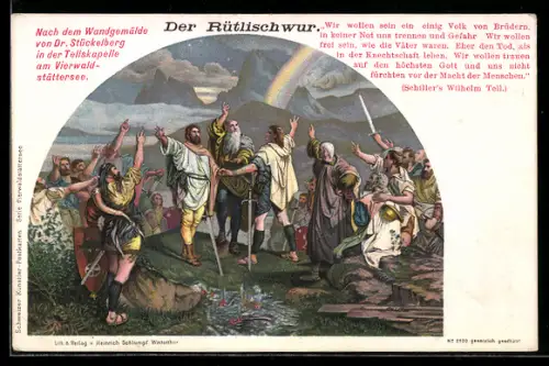 AK Wilhelm Tell, Der Rütlischwur, Nach dem Wandgemälde von Dr. E. Stückelberg in der Tellskapelle am Vierwaldstätter-See