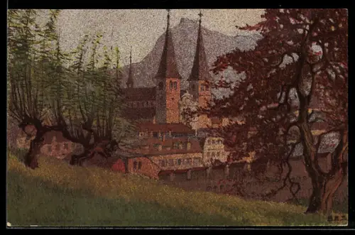 Künstler-AK Ernst E.Schlatter: Luzern, Hofkiche gegen die Rigi