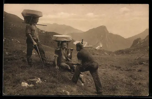 AK Armaillis Suisses, Senner auf einem Berg