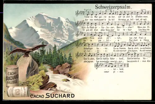 AK Lied Schweizerpsalm, Reklame für Kakao Suchard