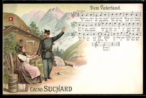 AK Reklame für Cacao Suchard, Lied Dem Vaterland