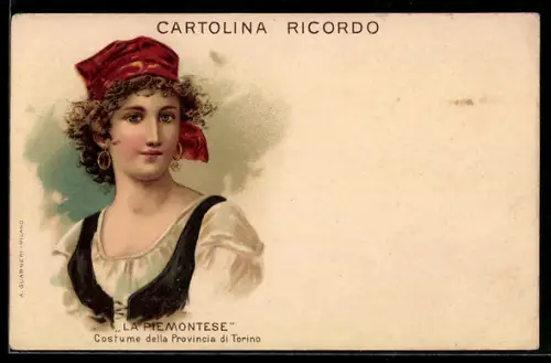 Lithographie La Piemontese, Costume della Provincia di Torino, Italienerin