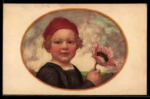 Künstler-AK Ludwig von Zumbusch: Blumentag 1913, Bub mit Blume