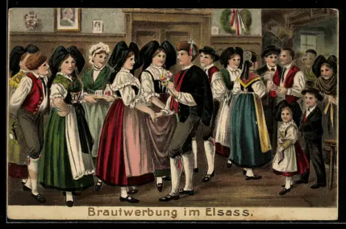 AK Brautwerbung im Elsass