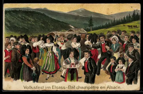 AK Volksfest im Elsass, Bal champêtre en Alsace, Trachten