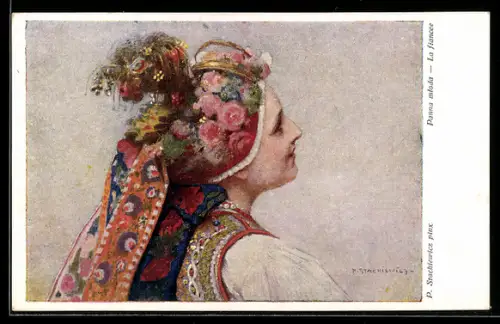 Künstler-AK Polnische Braut mit Kopfschmuck