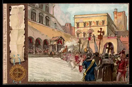 Lithographie Vatikanstadt, Papst Bonifaz IV. erlässt 1400 den zweiten Jubiläumsablass