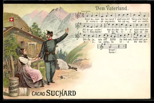 AK Reklame für Cacao Suchard, Lied Dem Vaterland