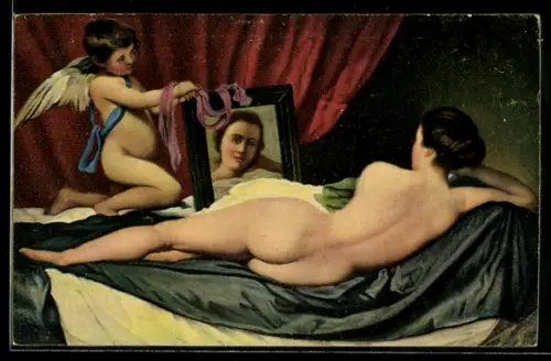 Künstler-AK Stengel & Co. Nr. 29958: Venus und Amor, Spiegel