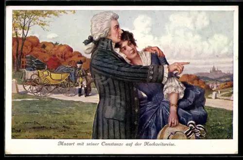 Künstler-AK H.Schubert: Mozart m. Constanze auf Hochzeitsreise
