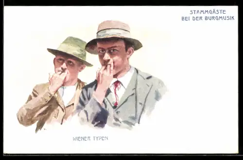 Lithographie Wiener Typen, Stammgäste bei der Burgmusik, Pfeifende Halbwüchsige
